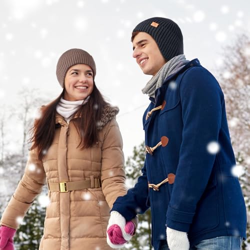 Ocatoma Winter Beanie with Earflap for Men Women Warm Knit Soft Hat Outdoor Beanie Unisex Gifts for Men Women