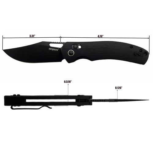 ISFQERON Light Folding Pocket Knife - 3.31" 14C28N Steel Blade & G10, EDC Knife with Clip for Men & Women | Camping Survival Hiking Knives with Safety Lock (59-60HRC)