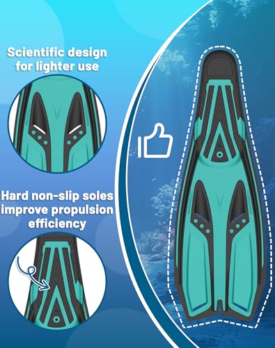 Greatever Full Foot Snorkel Fins for Adults Medium Green Diving Flippers