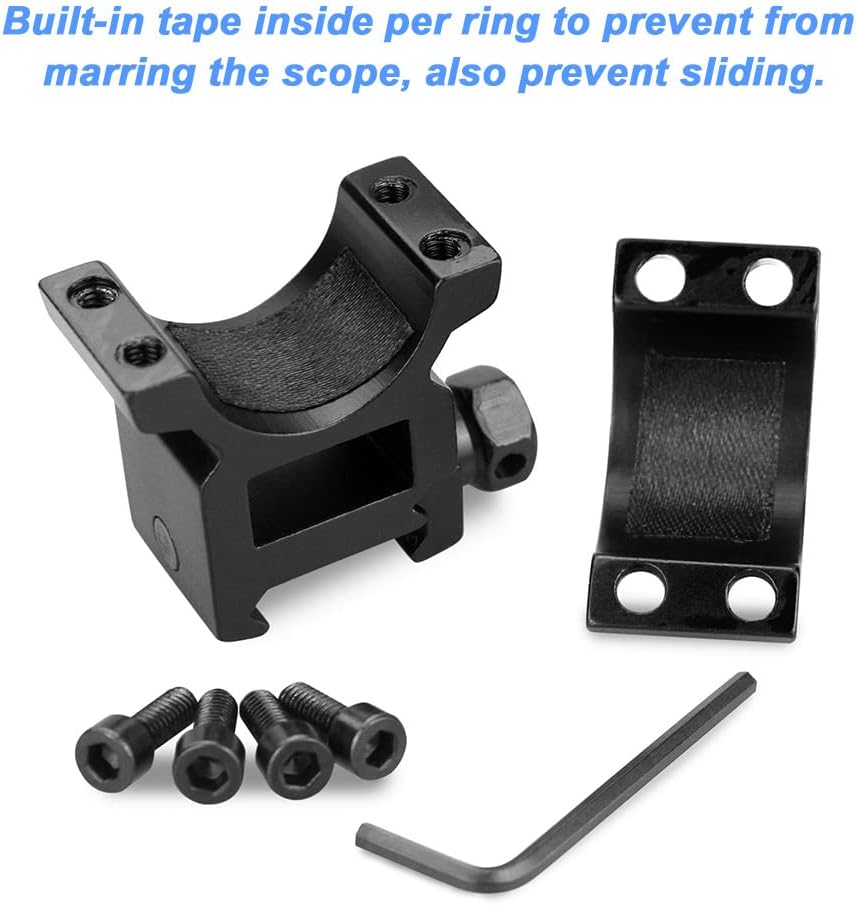 1'' Dovetail Scope Rings, Medium Profile Scope Mounts for 11 mm Dovetail Rails - 2 Pieces (One has Stop pin)