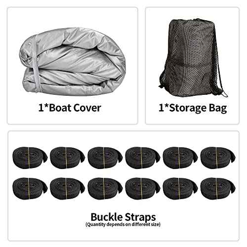 iCOVER Trailerable Boat Cover- 17'-19' Heavy Duty Waterproof Tarp Covers with Storage Bag, Fits V-Hull, Fish&Ski, Pro-Style, Fishing, Runabout, Bass Boats, up to 17ft-19ft Long X 96" Wide