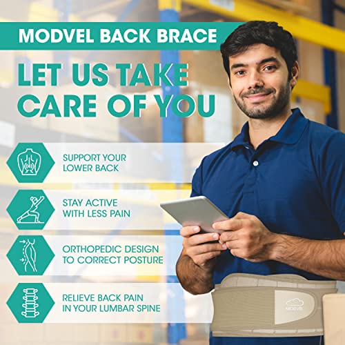 Modvel Lower Back Brace for Men and Women ? Back Support Belt for Pain Relief, Herniated Disc, Sciatica, Scoliosis ? Lumbar Compression Brace