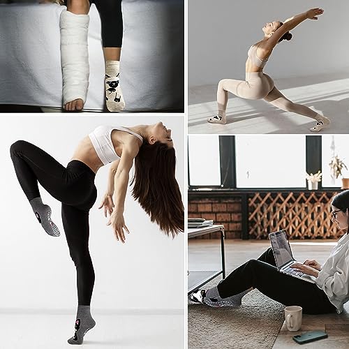 Hellomamma Non Slip Yoga & Ballet Socks for Women - Animal Pattern, 5-Pack - Cat Variation