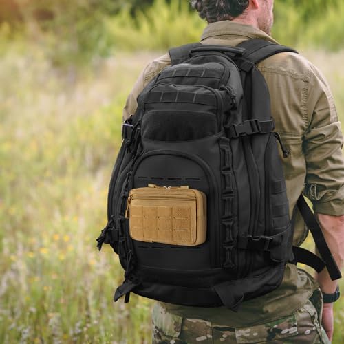 Tan Tactical Molle Admin Pouch with US Flag Patch & Keychain - Laser Cut Tool Bag