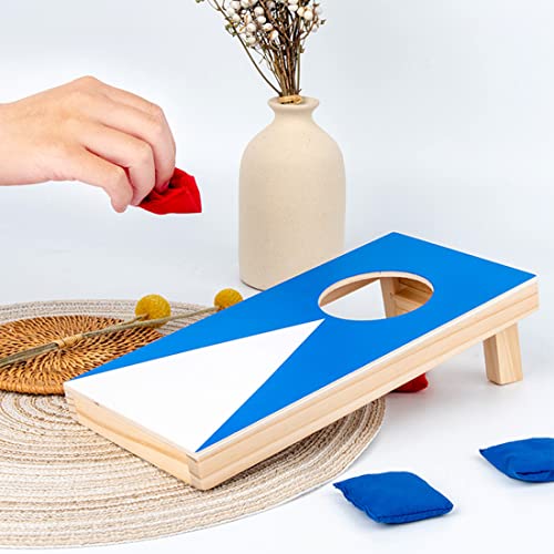 Mini Cornhole Set 10x5 Inches - Portable Wooden Bean Bag Toss Game with 4 Red & 4 Blue Bags