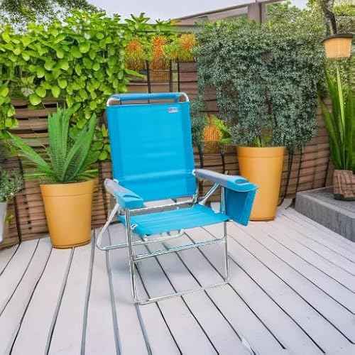 Rio Brands 17" Extended Height 4-Position Folding Beach, Camping, Lawn Chair, Turquoise