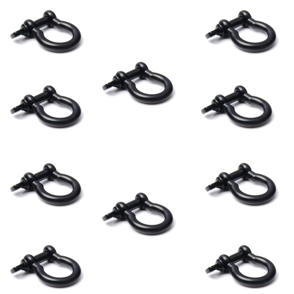 10 Pack 3/8"(10mm) Metal Bow Shackle for Emergency Survival Paracord Bracelet Parachute 550 Cord Pets Straps FLQ044A(Black)