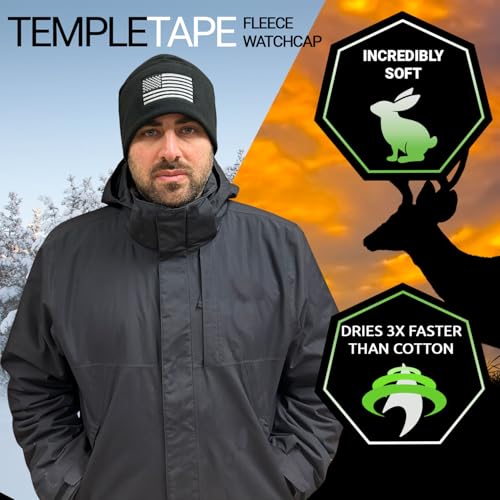 Temple Tape Tactical Beanie Hat - American Flag Fleece Winter Watch Cap - Military Hats for Men - Mens Army Beanies