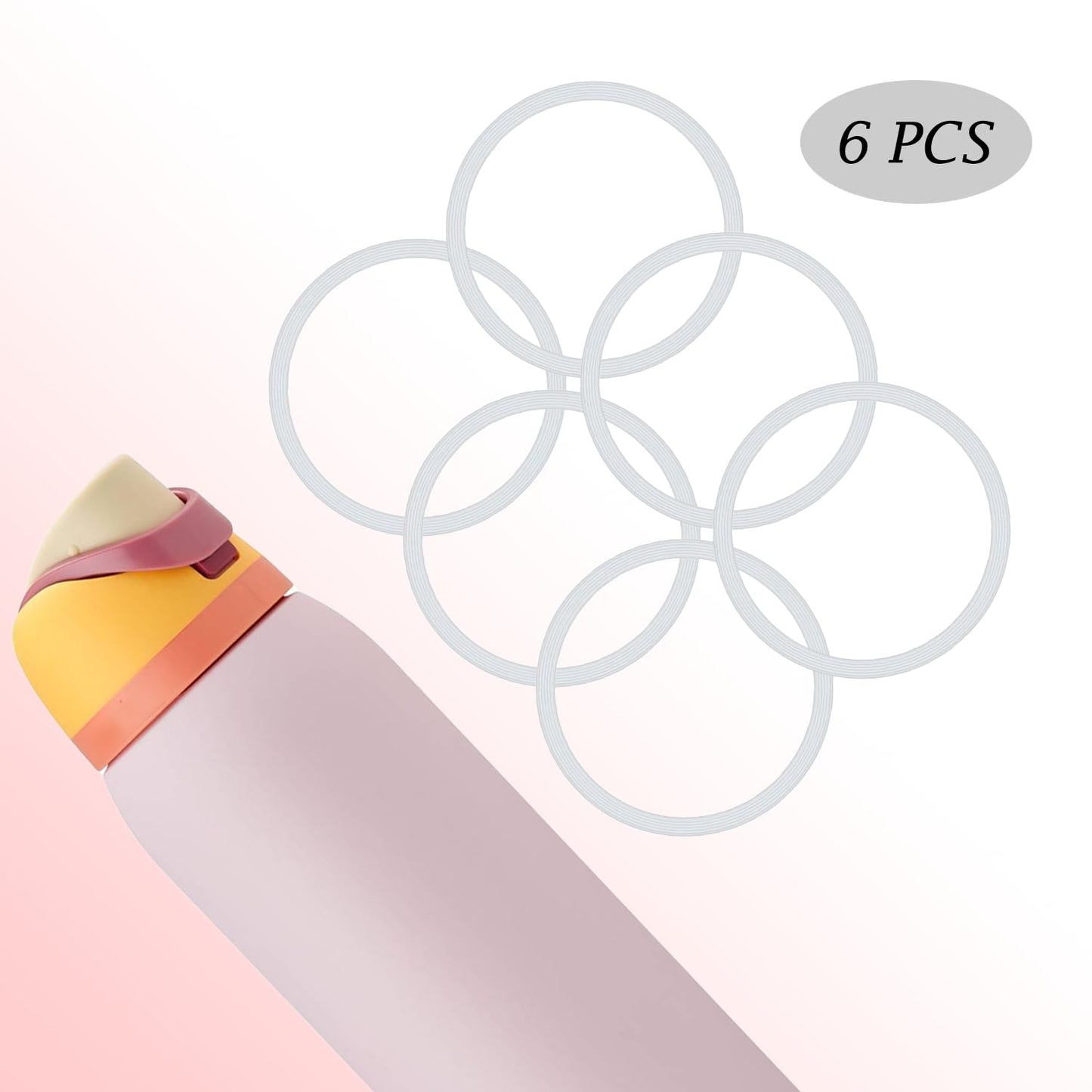 Peixiong 6 Pcs Replacement Gasket for Owala FreeSip 24oz 32oz, Silicone Sealing O Ring for Water Bottle Lid Compatible with Owala 19/24/32/40oz Leak Proof Silicone Seal Bottle Cap Stopper Part(Clear)