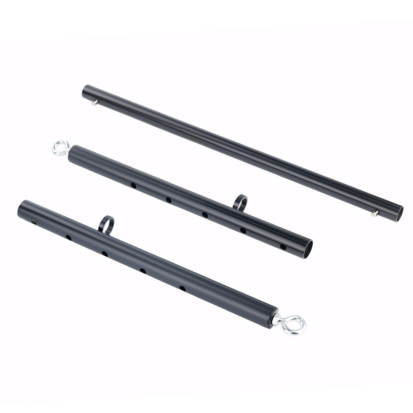 3 in 1 Heavy Duty Stainless Steel Expandable Silver Spreader Bar with 4pcs Furry Purple Adjustable Straps,Workout Bar for Home Gym,Portable Detachable Pilates Kit (Black+Black Embossed PU Kit)