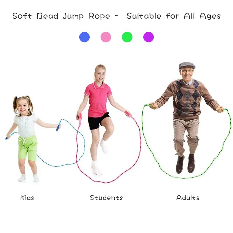 TYSISKNO 3er-Pack Springseil für Kinder, Mädchen und Jungen, weiche Perlen-Springseile, verstellbares Springseil, hält Fit, Training – 2.5 m