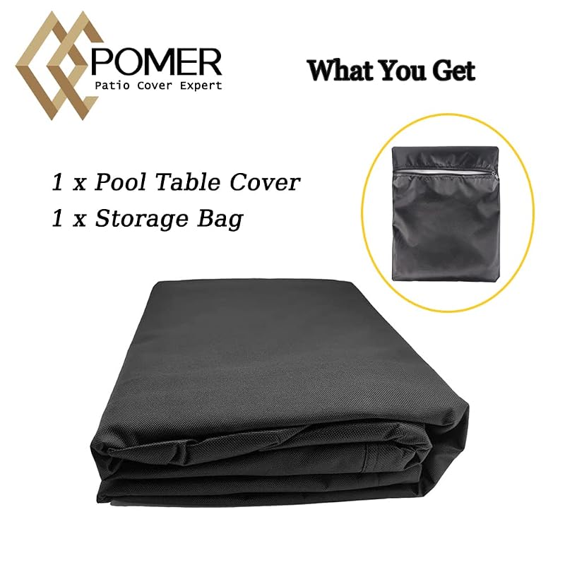 POMER 8FT Pool Table Cover 102x53x32 Inch, Waterproof Outdoor Table Cover with Drawstring