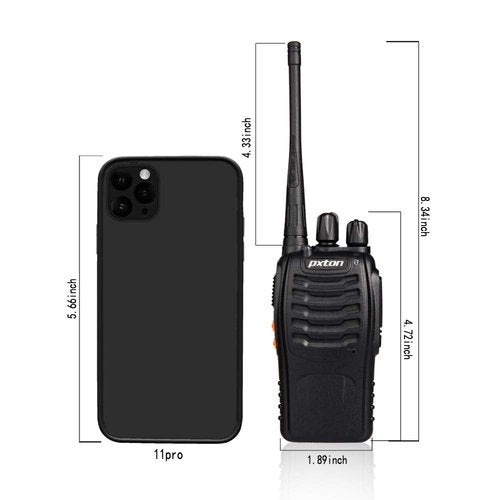 pxton Walkie Talkies Rechargeable Long Range Two-Way Radios with Earpieces,2-Way Radios UHF Handheld Transceiver Walky Talky with Flashlight Li-ion Battery and Charger(2 Pack)