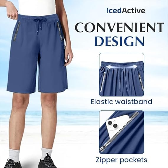 ICY Shorts - Airyflex Iced Active Silk Cooling Stretch Quick Drying Shorts for Senior Women Over 50 (US, Alpha, Large, Regular, Regular, Black)
