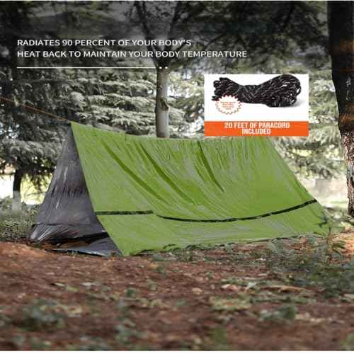 Emergency Survival Tent. 2-Person Tube Shelter Waterproof & Windproof Reusable Thermal Blanket Compact,Lightweight Includes SOS Whistle Perfect for Camping, Hiking, and Emergencies.