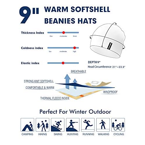 EMPIRELION Softshell Winter Fleece Lined Beanie Hats, 9" Running Skull Cap Thermal Tactical Watch Cap Men Women