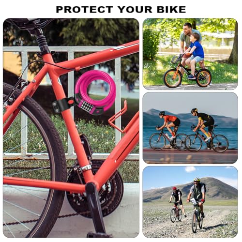 Ainiv Bike Lock Cable 4ft/120cm with Mounting Bracket - Rose Red