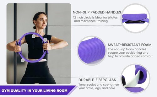 At Home Pilates Kit 13 pcs, Pilates Equipment for Home Workouts, Pilate Accessories Set with 9.8” Ball, 12” Magic Circle Yoga Rings, Resistance Bands, Pilates Essentials Kit for Women Gift (purple)