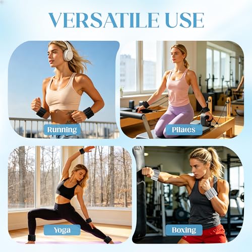 Black Wrist and Ankle Weights Set of 2 (1 lb Each) for Fitness and Exercise
