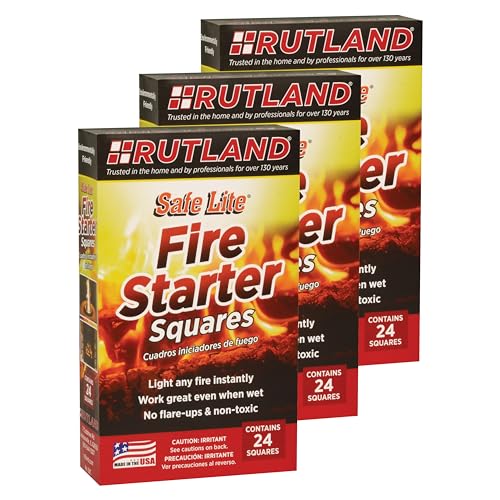 Rutland Safe Lite Fire Starter Squares - Heavy Charcoal 72 Count, USA-Made