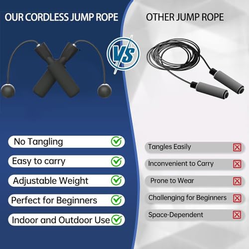 Training Ropeless Skipping Rope, Fitness Sporting Goods, for Men and Women - Black
