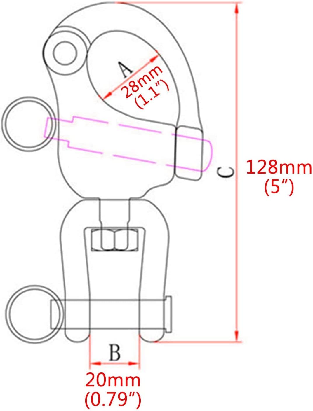 2Pcs Marine Swivel Snap Shackle, 316 Stainless Steel Quick Release Diving Clips Swivel Snap Hook for Sailboat Spinnaker Halyard Yacht