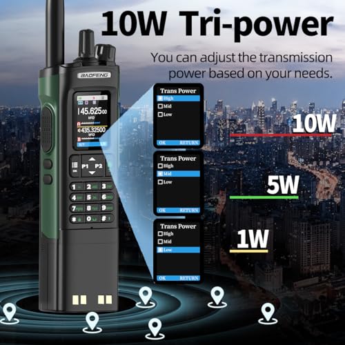 Large BAOFENG UV-32 Ham Radio Long Range 10W Walkie Talkie with GPS, NOAA Weather, USB-C Charging