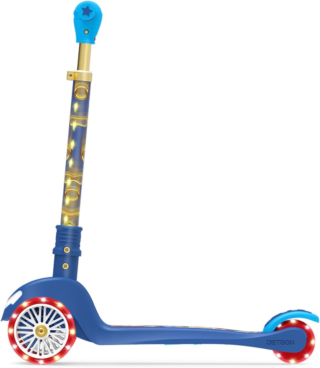 Jetson Character Kids Kick Scooter, LED Lights on Stem & Light-Up Wheels, Lightweight Frame, Height-Adjustable Handlebar, Lean-to-Steer System, Easy-Fold Mechanism