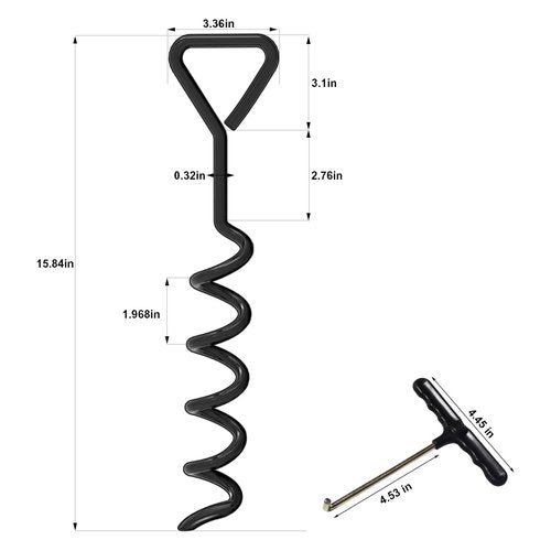 Eurmax USA Trampoline Stakes Heavy Duty Trampoline Parts Corkscrew Shape Steel Stakes Anchor Kit with T Hook for Trampolines -Set of 4 Bonus 4 Strong Belt,Black