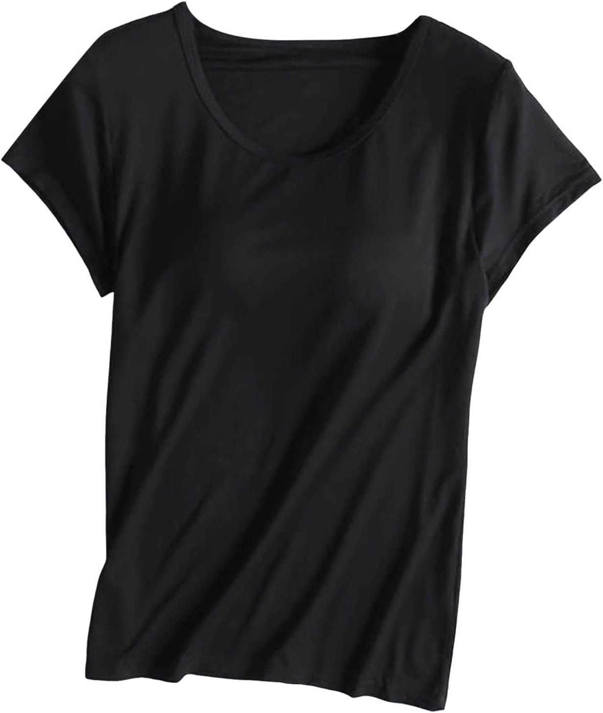 JiXiang Shirts with Built in Bras for Women Short Sleeves Crewneck Padded Tunics Tops Comfy Athletic Shelf Bra Active Tees