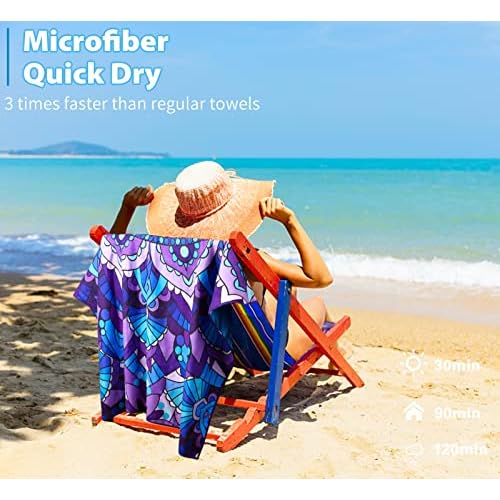 2 Pack Microfiber Oversized Lightweight Beach Towel 71"x32" XL Extra Large Thin Sand Free Towels Travel Swim Pool Yoga Gym Camping for Adults Women Men Beach Essentials Accessories Vacation Gift
