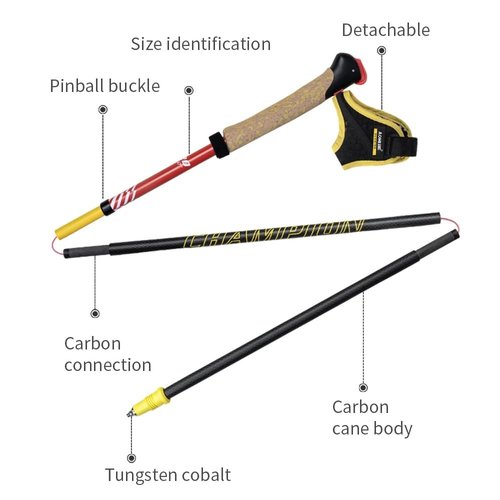 AONIJIE Lightweight 2 pcs Folding Carbon Fiber Trekking Poles with Quick Lock System - Ideal for Hiking, Camping, and Adventures (RedYellow,1pcs 110cm)