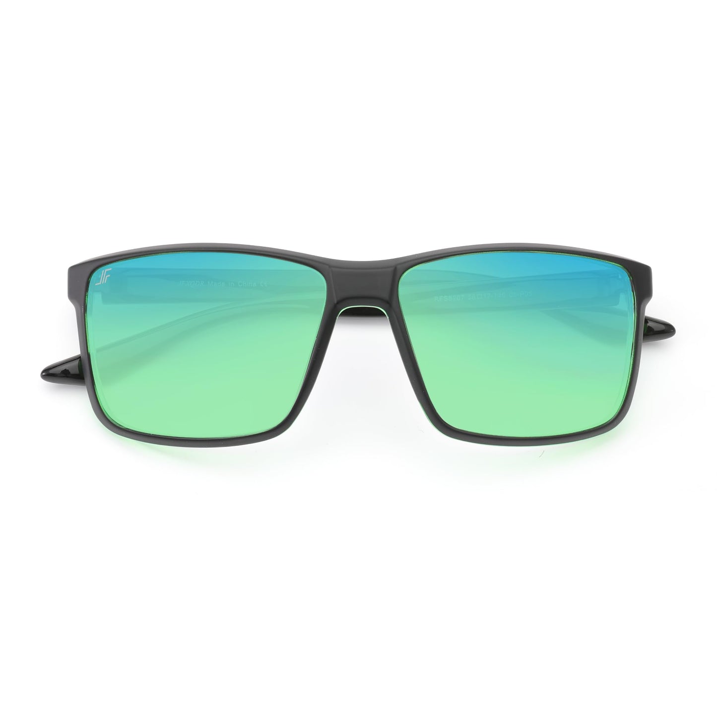 JFXQDR Men's XL Polarized Sunglasses, Big Square Sun Driving Fishing Glasses UV Blocking RFS8207 (Black Frame Green Lens), Oversized