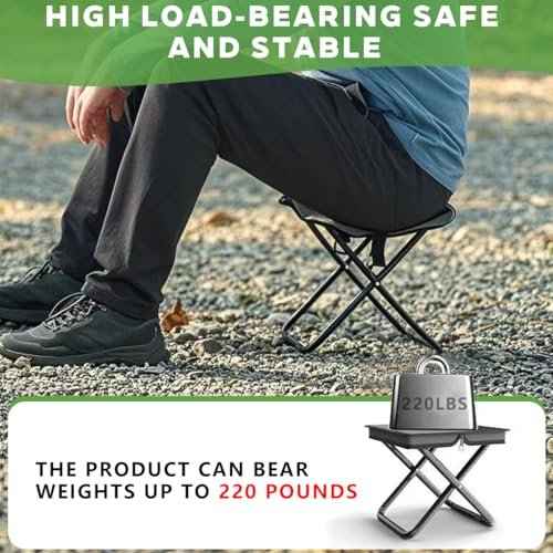 2-in-1 Collapsible Camping Stool & Sling Bag / 220LB Load Capacity Folding Portable Fishing Stool/Collapsible Stool for Camping, Hiking, Fishing, Gardening & Beach Outdoor Activities,Grey