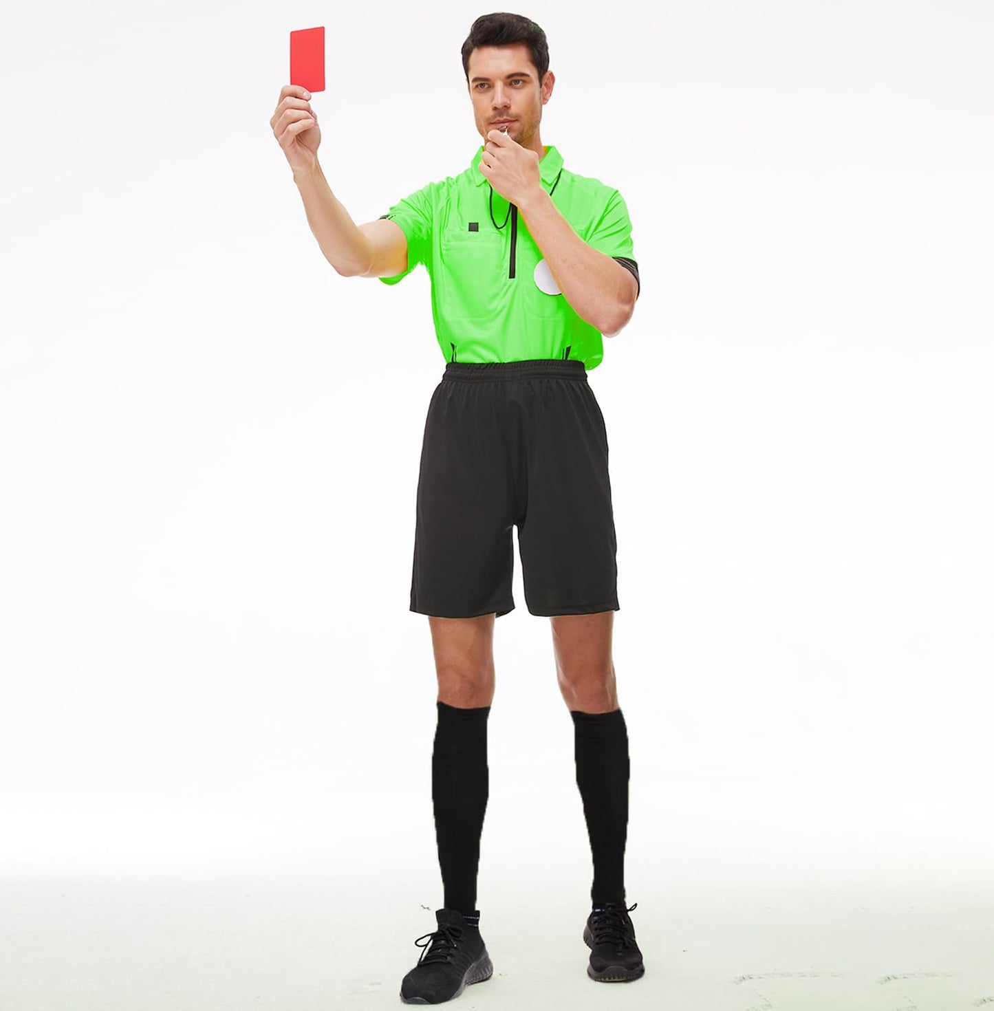 5Pcs Soccer Referee Shirt Jersey Kit Official Short Sleeve Ref Shirts Uniform Halloween Costume for Men & Women Green S