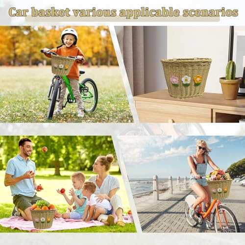 Bike Basket Front Mount Small Plastic Wicker Bicycle Basket Blue Faux Rattan Beige