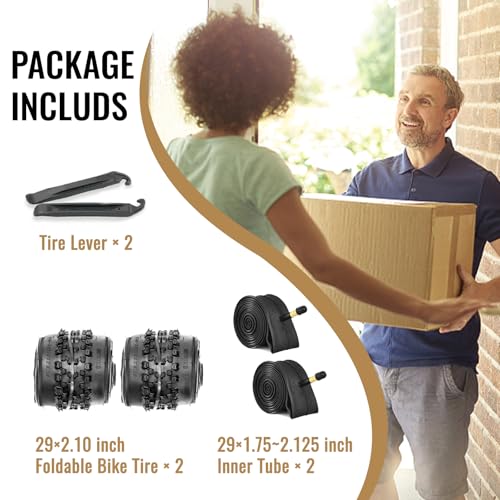 Mountain Bike Tire Set 29x2.1 Inch - 2 Pack, Tubeless Ready, Durable Rubber