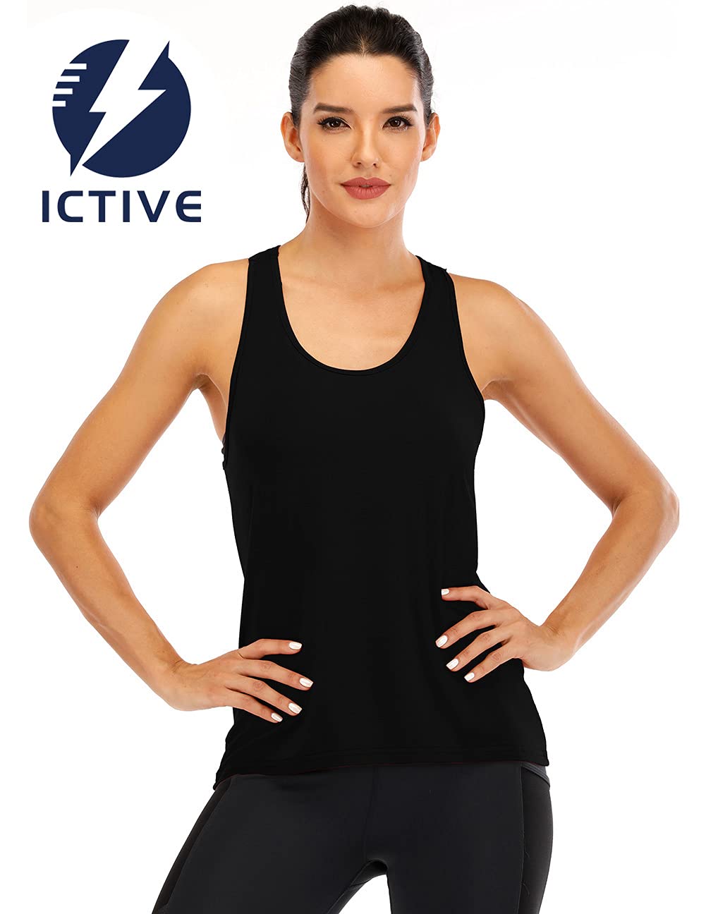 ICTIVE Womens Cross Backless Workout Tops for Women Racerback Open Back Shirts Athletic Sleeveless Clothes Black M