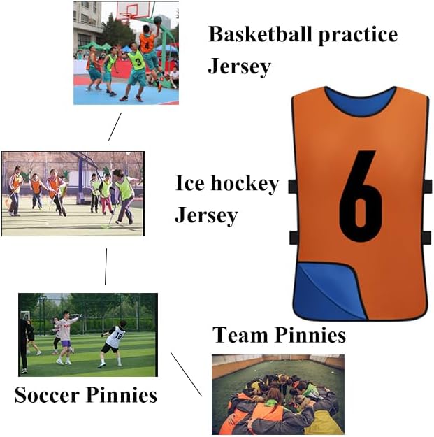 12 Pack Reversible Numbered Pinnies, Double Sided Scrimmage Vest,Team Practice Jerseys for Kids and Adult