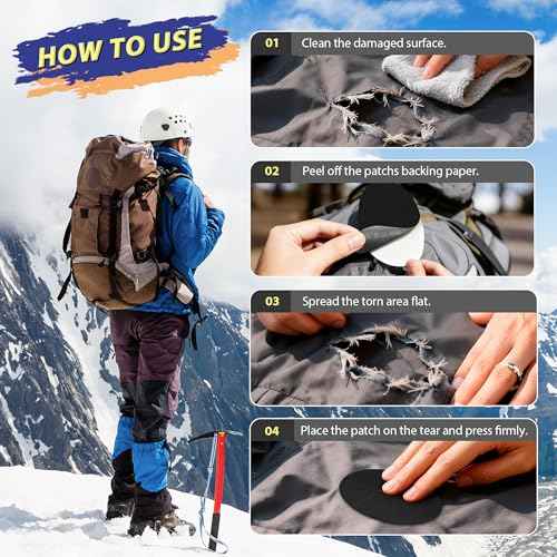 Down Jacket Repair Patch Kit, Outdoor Gear Tenacious Repair Tape, Self Adhesive Fabric Patches for Clothes, Waterproof Ripstop Nylon Fabric Patch for Puffer Jacket, Coat, Tent (18 Pcs, Black)