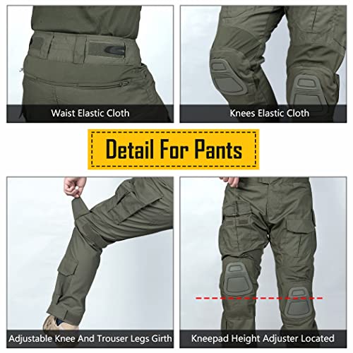 IDOGEAR Men G3 Assault Combat Uniform Set with Knee Pads Camo Camouflage Tactical Airsoft Hunting Paintball Gear (Ranger Green, Large)