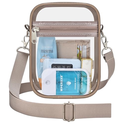 Mini Khaki Clear Purse for Women Stadium Approved Hobo Shoulder Bag
