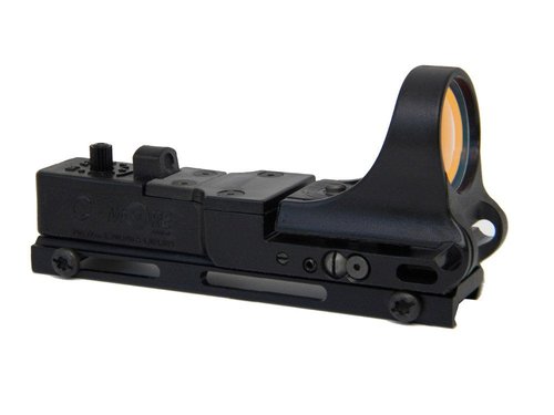 C-MORE Systems Railway Red Dot Sight, Standard Intensity Switch, 6 MOA, 1x Magnification, Made of Polymer, Ultra Bright, All Weather, Waterproof, Lightweight, Black
