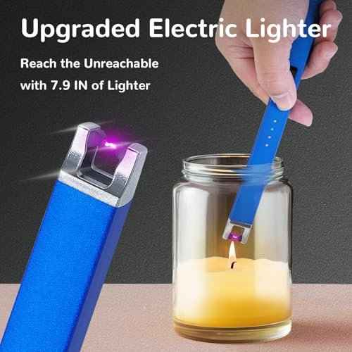 4 Pack Electric Candle Lighter USB Rechargeable Lighters Windproof Plasma Arc Lighters Flameless Type C Long Lighter with Safety Switch for Candle BBQ Camping Birthday Fireworks