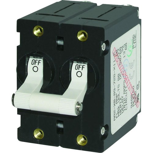 White 50A Double Pole Toggle Circuit Breaker for Marine & Industrial Use