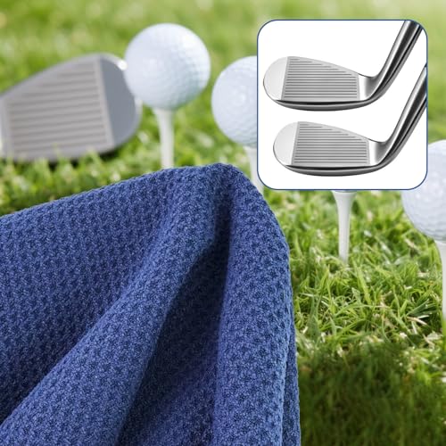 Small Microfiber Golf Towels with Carabiner Clip - 3 Pack, Waffle Pattern, 16x16 Inch for Club Cleaning - Yaozoon