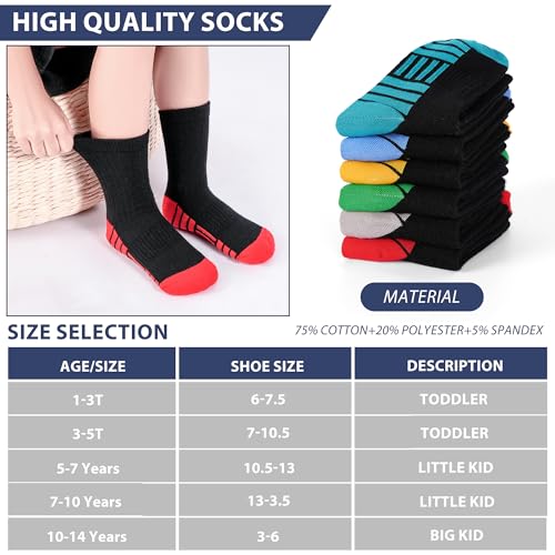 12 Pairs Boys Crew Socks, Athletic Socks for 1-14 Years – Variation: 5-7 Years / #1 Boys Black Socks