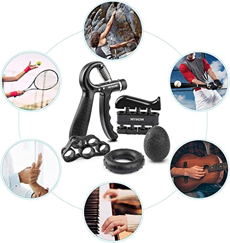 NIYIKOW Black Grip Strength Trainer Kit with Counter 5 Pack - Hand & Finger Exercisers