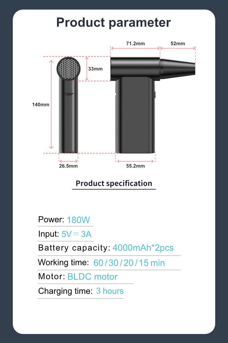 Hydraynex Air Blaster 3.0, 2025 New Hydrayne Air Blaster, 4000mah Capacity 150,000 RPM Multifunctional Mini High-Power Cordless Turbo Handheld Fan for Car, Home & Outdoor (Black,1)