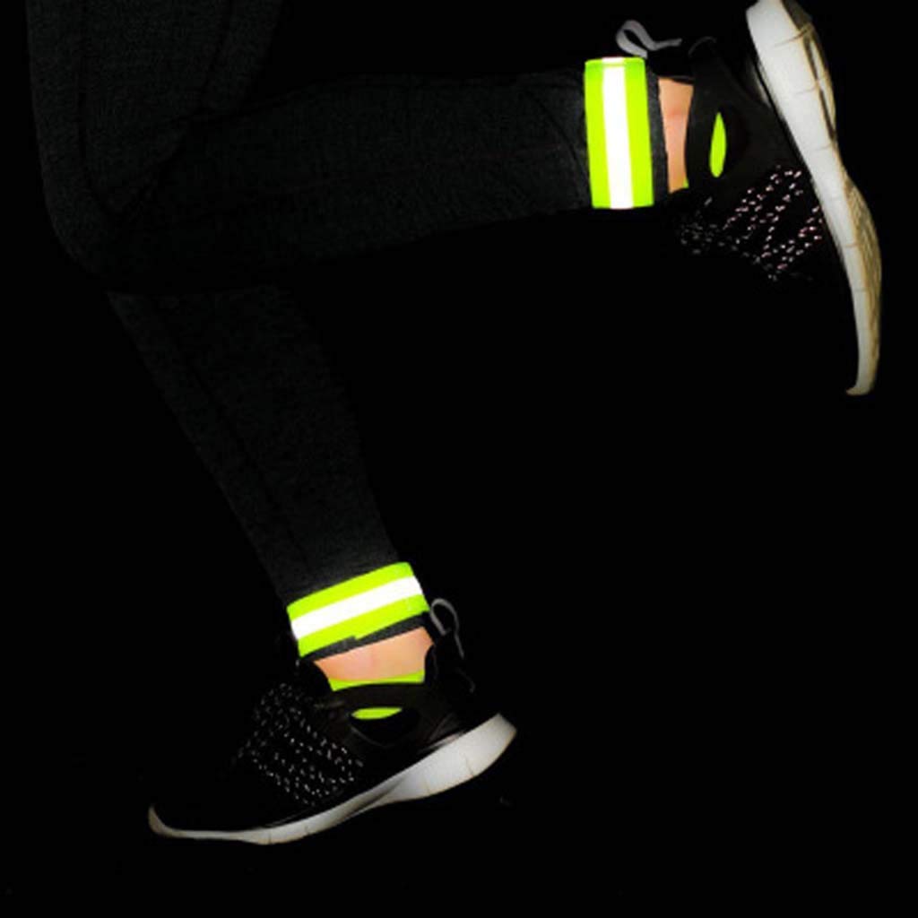 Juland 8 PCS Reflective Wristbands Adjustable Elastic Running Gear Arm Bands Belt High Visibility Safety Reflector Straps Bicycle Pants Cuff Clip for Runners Women Kids Men Fluorescent Green